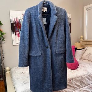 LOFT NWT Herringbone Long Coat In Dusty Blue